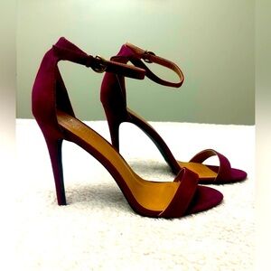 Charlotte Russe Rebekah Shoes Burgundy Faux Suede Ankle Strap Stiletto Size 9
